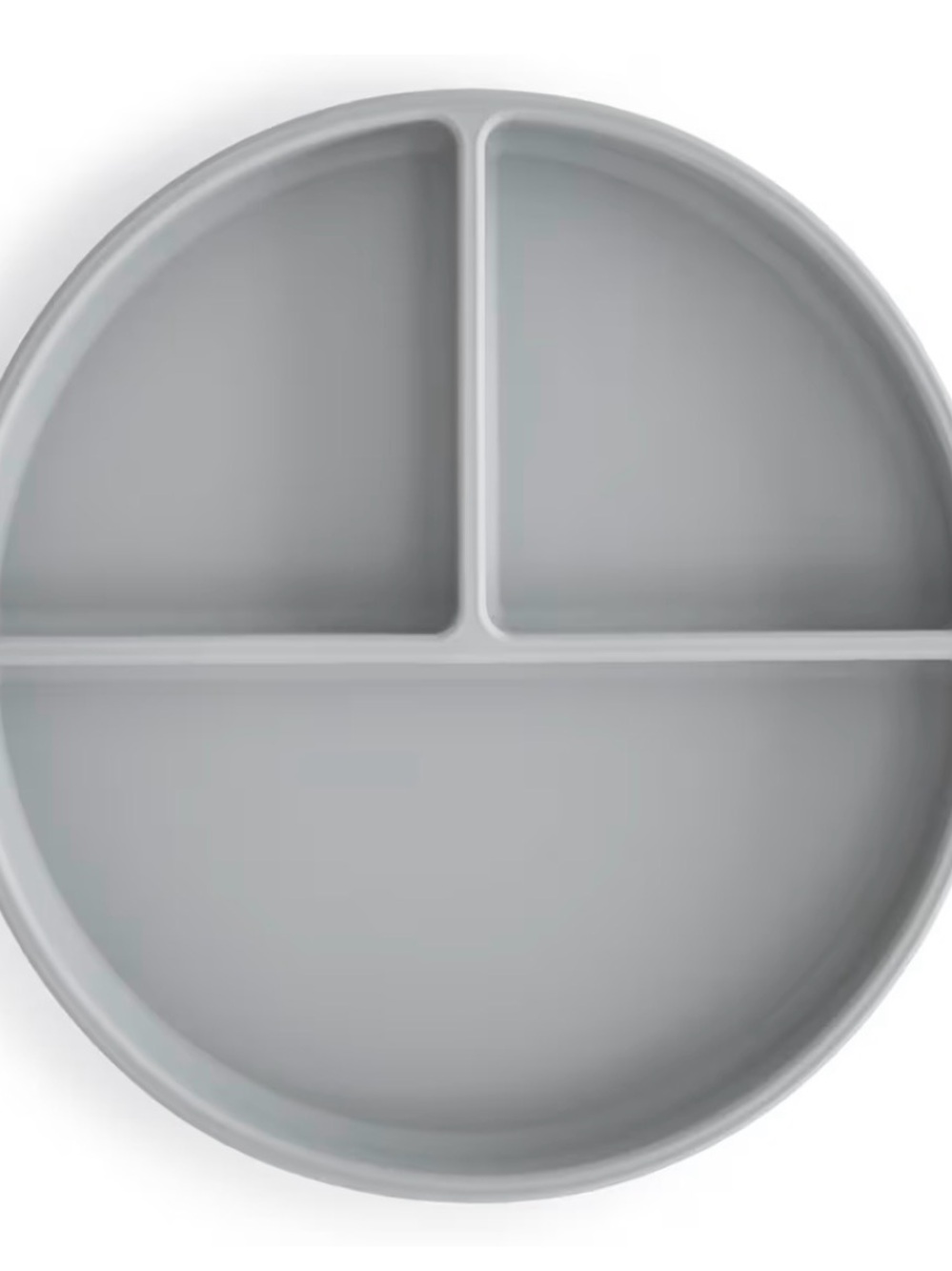 Mushie Suction Bottom Baby Round Divided Serving Plate 100% Silicone Gray
